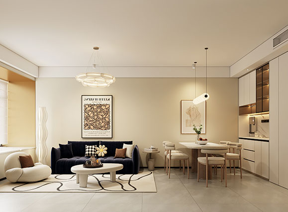 康橋知園100平極簡奶油風三居室裝修效果圖